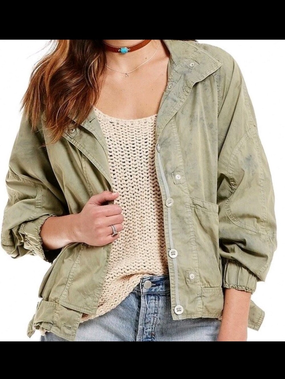 Free People Green Tie Dye Splotch Parachute Jacket Utility Bomber Women's Large
